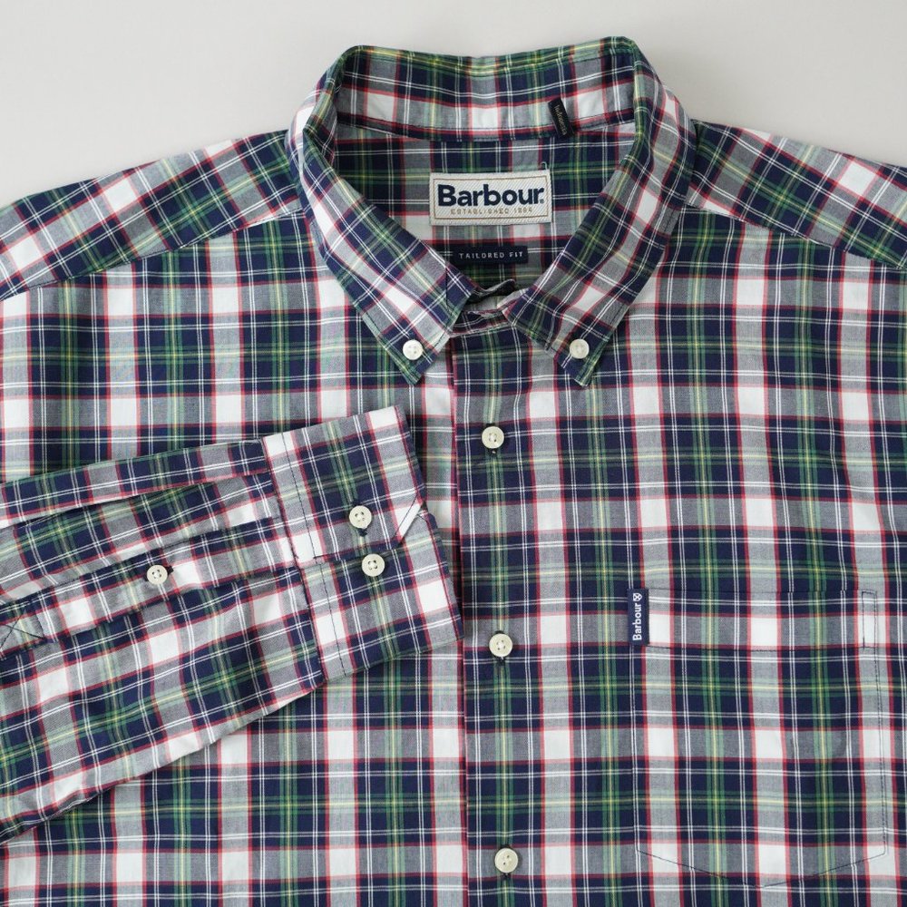 Barbour Tailored Fit Shirt Button Down Long Sleeve Plaid Green Multi Men Size XL